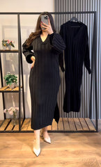 Robe col v avec manche bouffante