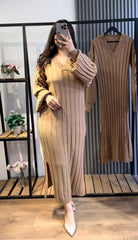 Robe col v avec manche bouffante