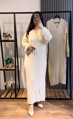 Robe col v avec manche bouffante