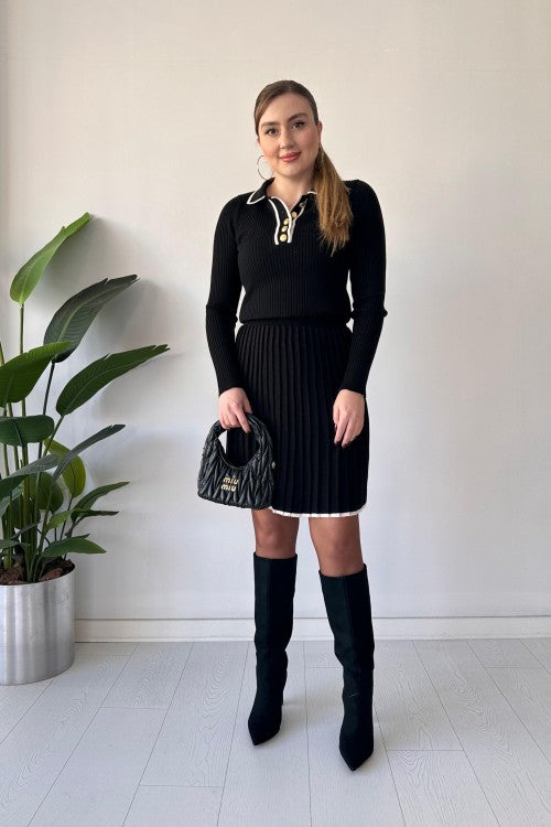 Ensemble Tricot Femme – Haut et Jupe Noirs