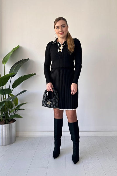 Ensemble Tricot Femme – Haut et Jupe Noirs