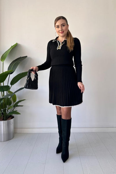 Ensemble Tricot Femme – Haut et Jupe Noirs