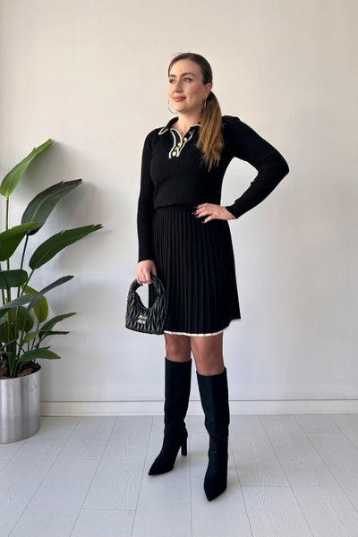 Ensemble Tricot Femme – Haut et Jupe Noirs