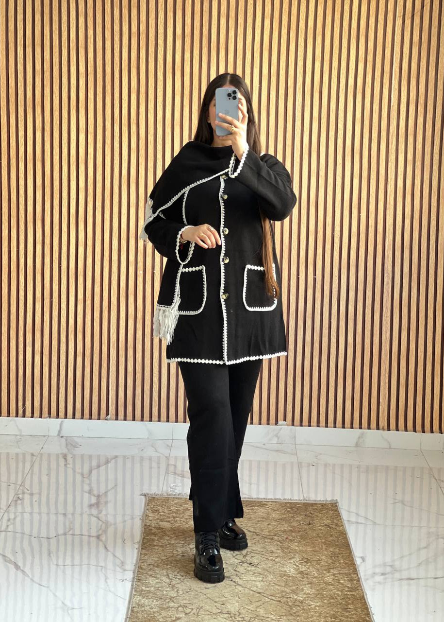 Ensemble Cardigan avec Poches 2pcs avec chale