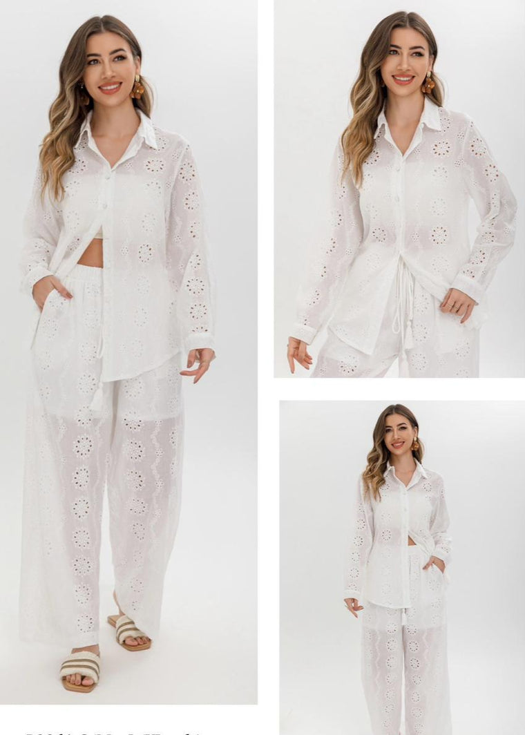 Ensemble chemise broderie blanc