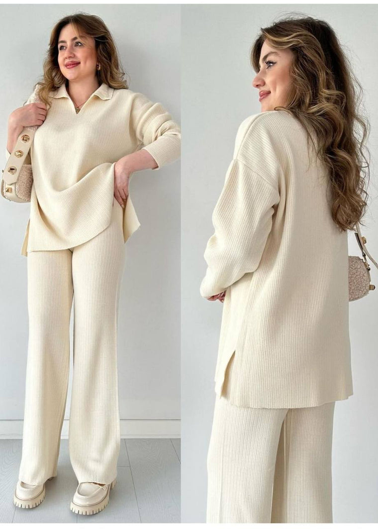 Ensemble Pantalon et pull avec col en laine
