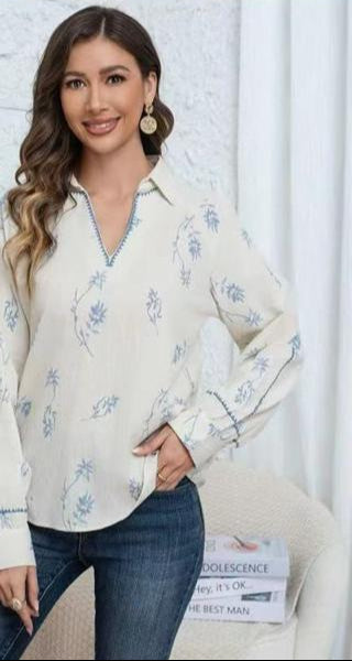 Blouse Légère à Imprimé Floral Bleu
