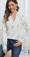Blouse Légère à Imprimé Floral Bleu